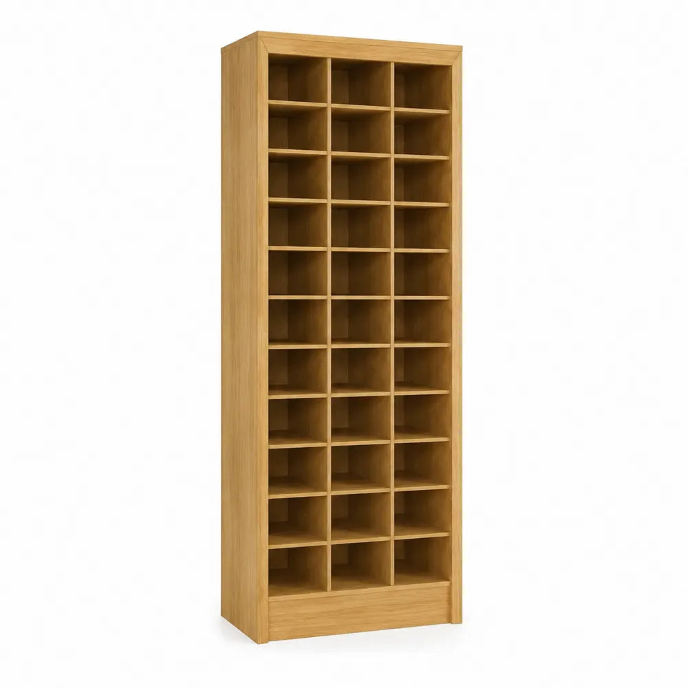 Scarpiera a colonna aperta con 30 scomparti 60 x 30 x 180 cm in MDF effetto legno naturale chiaro