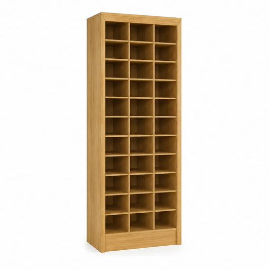 Scarpiera a colonna aperta con 30 scomparti 60 x 30 x 180 cm in MDF effetto legno naturale chiaro